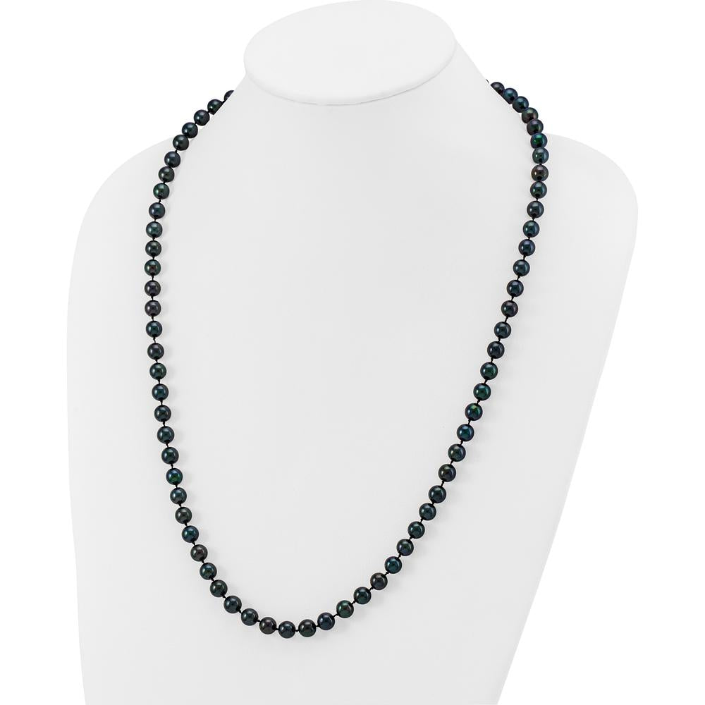 14K White Gold 7-8mm Black Round Akoya Cultured Pearl 24" Necklace by Monteluci Fine Jewelry