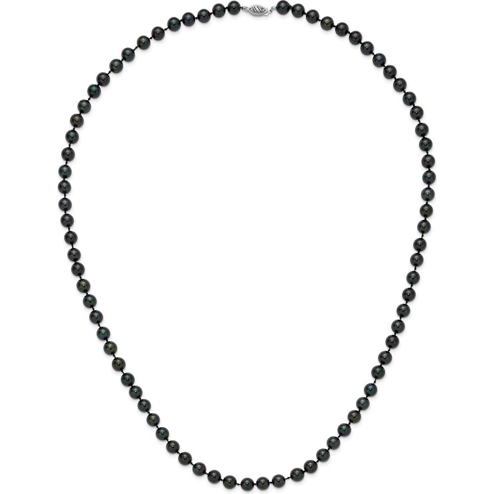 14K White Gold 7-8mm Black Round Akoya Cultured Pearl 24" Necklace by Monteluci Fine Jewelry