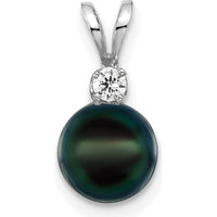 14K White Gold 7-8mm Black Round Akoya Cultured Pearl and 0.05 Carat Diamond Pendant by Monteluci Fine Jewelry