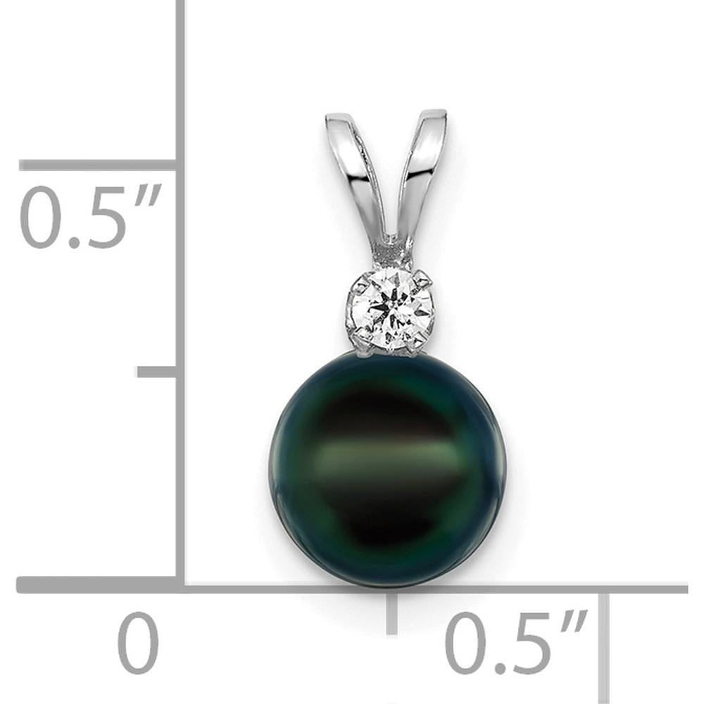 14K White Gold 7-8mm Black Round Akoya Cultured Pearl and 0.05 Carat Diamond Pendant by Monteluci Fine Jewelry