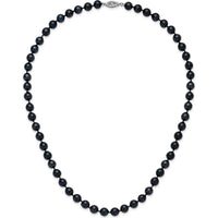 14K White Gold 7-8mm Black Round Akoya Pearl Necklace - Rhodium Plated 18" by Monteluci Fine Jewelry