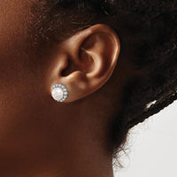 14K White Gold 7-8mm Freshwater Cultured Pearl and 0.28 Carat Diamond Button Earrings by Monteluci Fine Jewelry
