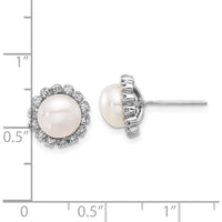 14K White Gold 7-8mm Freshwater Cultured Pearl and 0.28 Carat Diamond Button Earrings by Monteluci Fine Jewelry