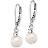 14K White Gold 7-8mm Freshwater Cultured Pearl and Diamond Dangle Earrings - 0.10 Carat Total Diamond Weight by Monteluci Fine Jewelry