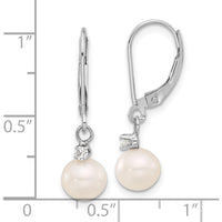 14K White Gold 7-8mm Freshwater Cultured Pearl and Diamond Dangle Earrings - 0.10 Carat Total Diamond Weight by Monteluci Fine Jewelry
