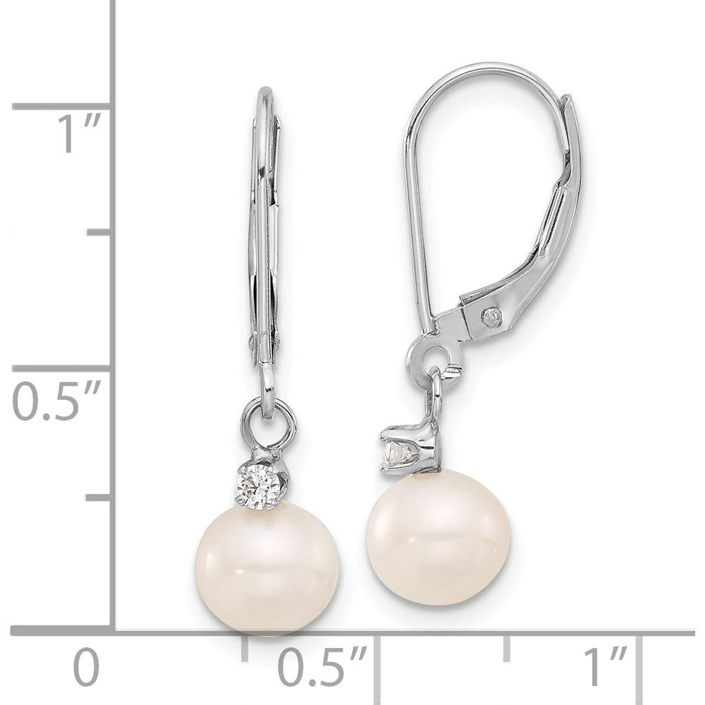 14K White Gold 7-8mm Freshwater Cultured Pearl and Diamond Dangle Earrings - 0.10 Carat Total Diamond Weight by Monteluci Fine Jewelry