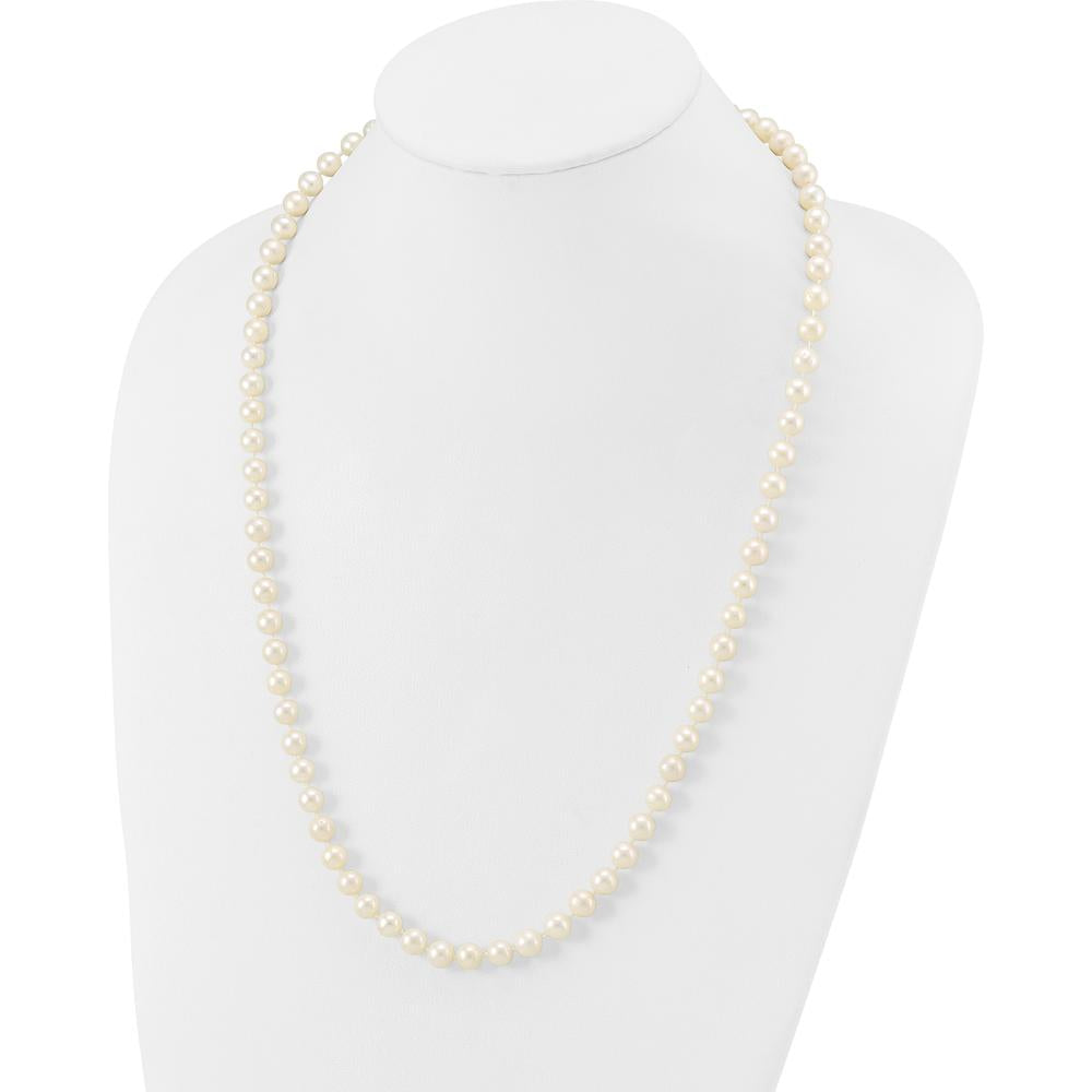 14K White Gold 7-8mm Freshwater Cultured Pearl Necklace - 24" Length with Rhodium Plating by Monteluci Fine Jewelry
