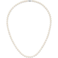 14K White Gold 7-8mm Freshwater Cultured Pearl Necklace - 24" Length with Rhodium Plating by Monteluci Fine Jewelry