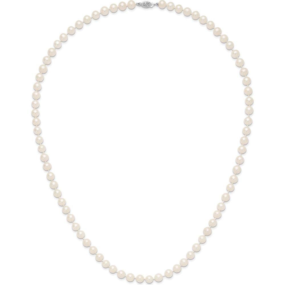 14K White Gold 7-8mm Freshwater Cultured Pearl Necklace - 24" Length with Rhodium Plating by Monteluci Fine Jewelry
