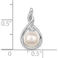14K White Gold 7-8mm Near Round Freshwater Pearl and Diamond Pendant with Faceted Round Diamond - 0.02 Carat Diamond Weight by Monteluci Fine Jewelry