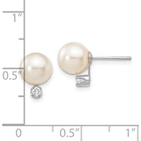 14K White Gold 7-8mm Round Akoya Cultured Pearl and Diamond Post Earrings - 0.10 Carat Total Diamond Weight by Monteluci Fine Jewelry