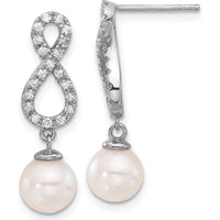 14K White Gold 7-8mm Round Akoya Pearl and .40 Carat Diamond Infinity Drop Earrings by Monteluci Fine Jewelry