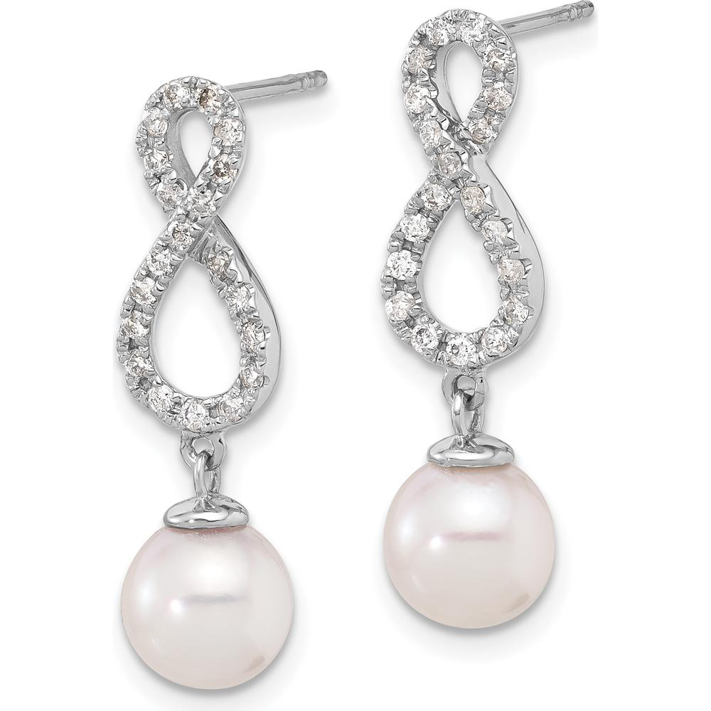 14K White Gold 7-8mm Round Akoya Pearl and .40 Carat Diamond Infinity Drop Earrings by Monteluci Fine Jewelry