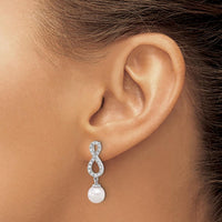 14K White Gold 7-8mm Round Akoya Pearl and .40 Carat Diamond Infinity Drop Earrings by Monteluci Fine Jewelry