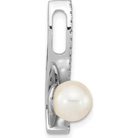 14K White Gold 7-8mm Round White Akoya Cultured Pearl and 0.06 Carat Diamond Pendant by Monteluci Fine Jewelry