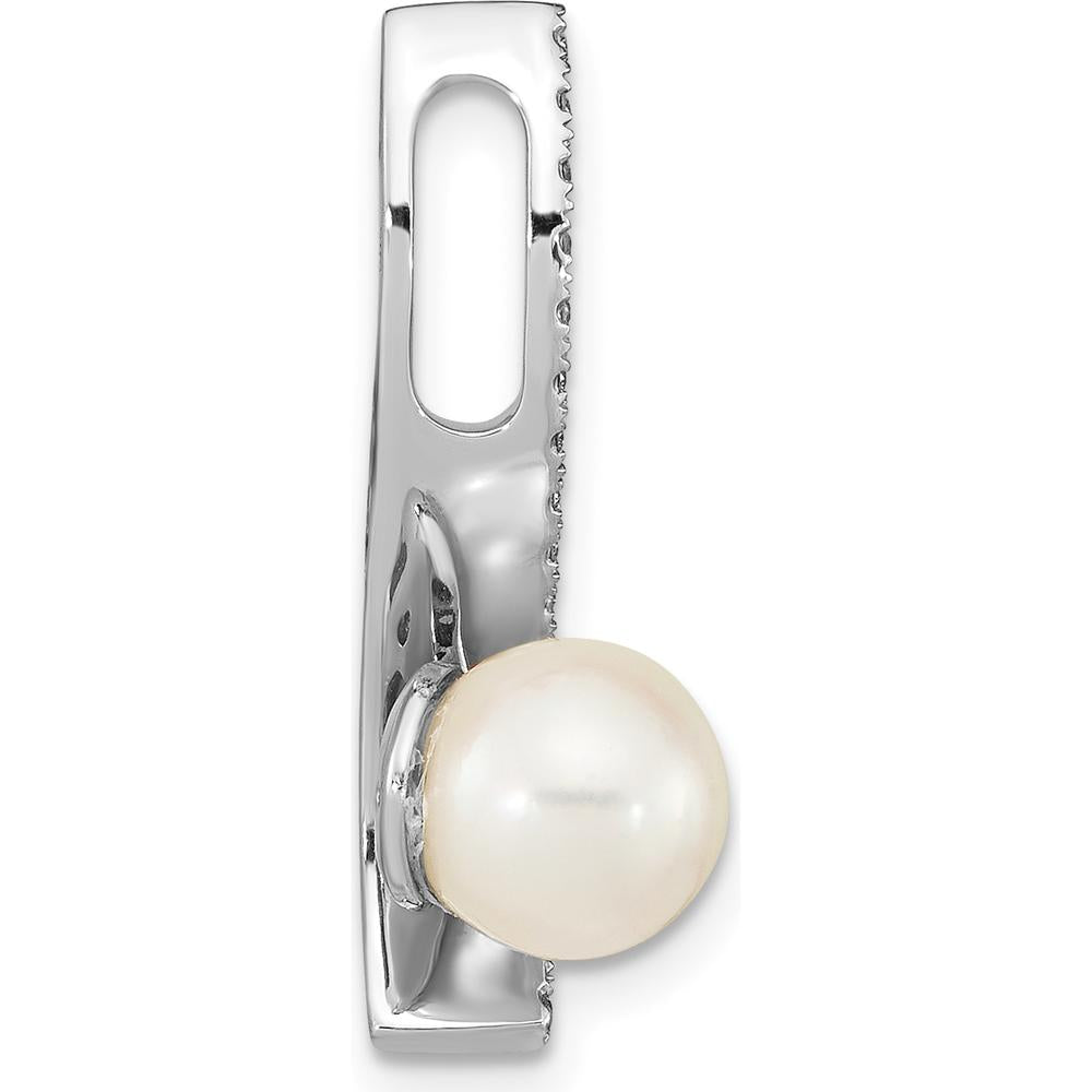 14K White Gold 7-8mm Round White Akoya Cultured Pearl and 0.06 Carat Diamond Pendant by Monteluci Fine Jewelry