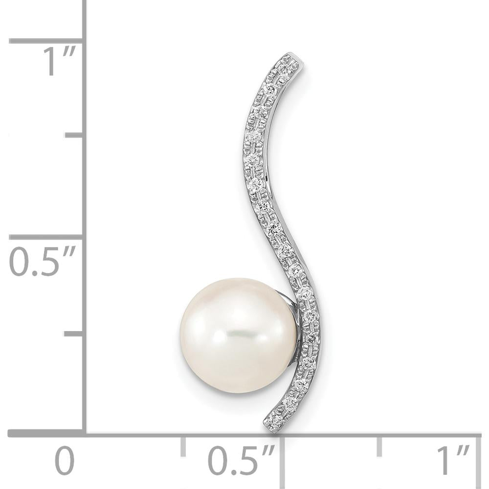14K White Gold 7-8mm Round White Akoya Cultured Pearl and 0.06 Carat Diamond Pendant by Monteluci Fine Jewelry