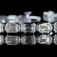 14K White Gold 7.90 Carat East-West Emerald Cut Lab Diamond Tennis Bracelet with Bezel Setting - 31 Stones E-F VS Quality - Covaloro Fine Jewelry