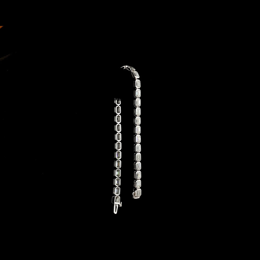 14K White Gold 7.90 Carat East-West Emerald Cut Lab Diamond Tennis Bracelet with Bezel Setting - 31 Stones E-F VS Quality - Covaloro Fine Jewelry