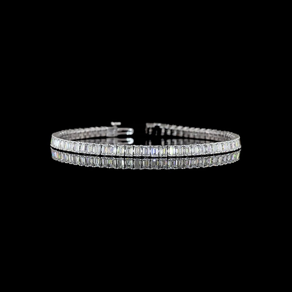 14K White Gold 7.91 Carat Emerald Cut Lab Diamond Tennis Bracelet with Prong Set Stones - 67 Lab Diamonds E-F VS - Covaloro Fine Jewelry