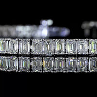 14K White Gold 7.91 Carat Emerald Cut Lab Diamond Tennis Bracelet with Prong Set Stones - 67 Lab Diamonds E-F VS - Covaloro Fine Jewelry