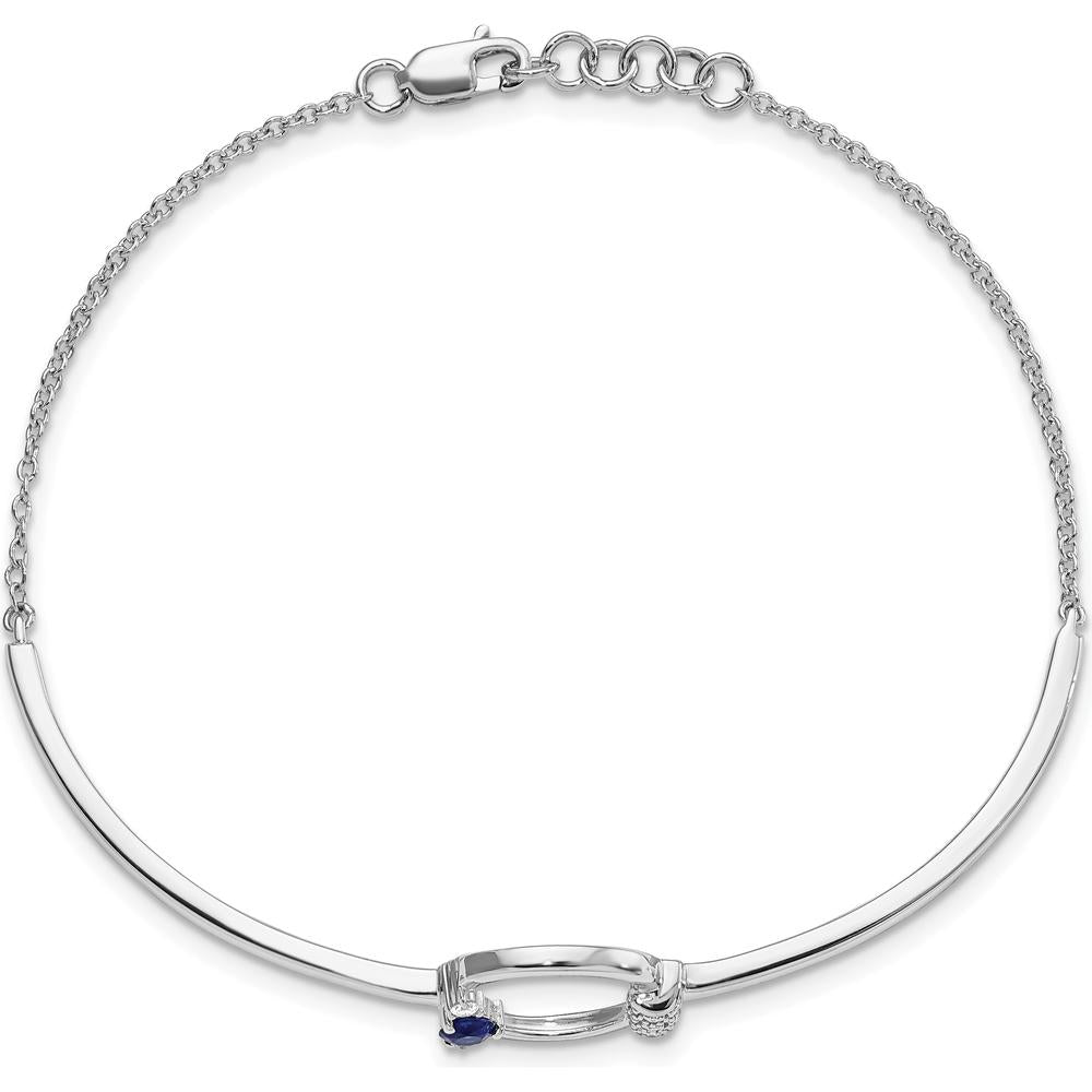 14K White Gold 7" Bangle Bracelet with Lab-Created Blue Sapphire and Diamonds - 0.28 Carats Total Diamond Weight by Monteluci Fine Jewelry