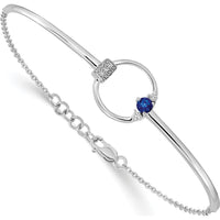 14K White Gold 7" Bangle Bracelet with Lab-Created Blue Sapphire and Diamonds - 0.28 Carats Total Diamond Weight by Monteluci Fine Jewelry