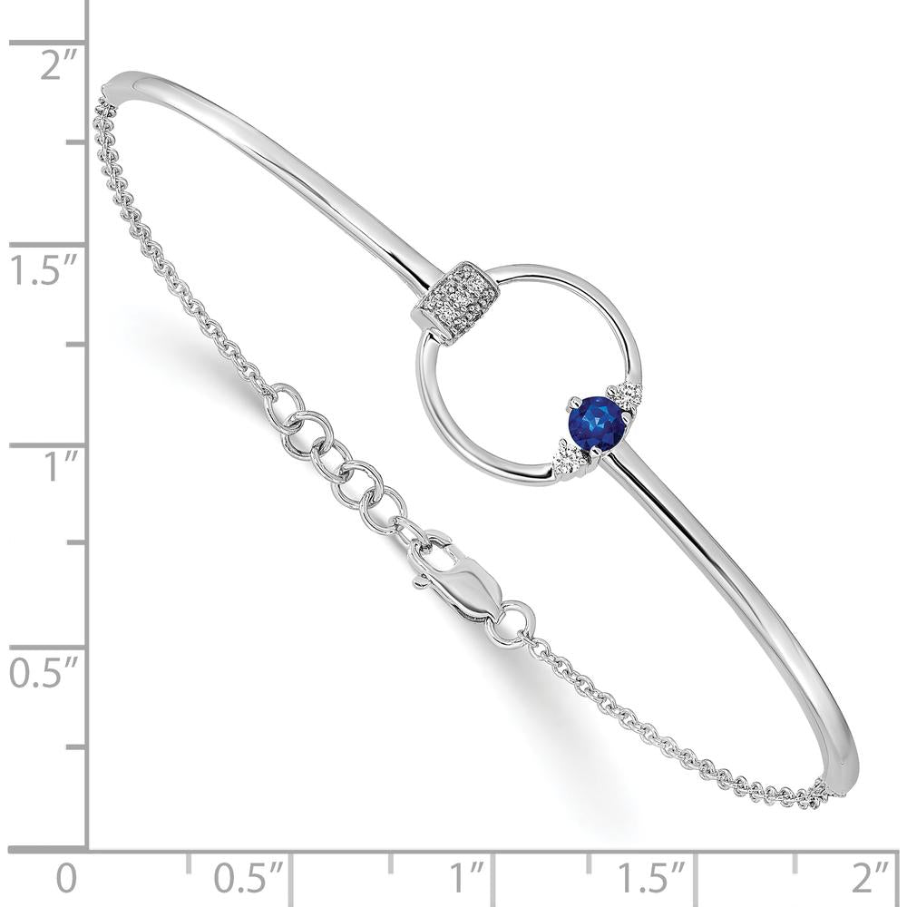 14K White Gold 7" Bangle Bracelet with Lab-Created Blue Sapphire and Diamonds - 0.28 Carats Total Diamond Weight by Monteluci Fine Jewelry