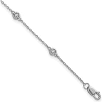 14K White Gold 7" Bezel-Set Diamond and Cable Chain Bracelet - 1/5 Carat Total Diamond Weight by Oro Pregiato