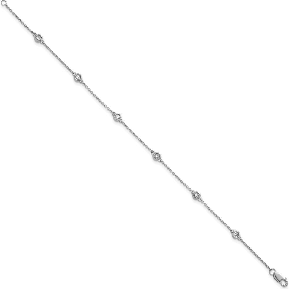 14K White Gold 7" Bezel-Set Diamond and Cable Chain Bracelet - 1/5 Carat Total Diamond Weight by Oro Pregiato
