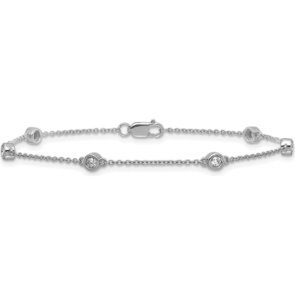 14K White Gold 7" Bezel-Set Diamond and Cable Chain Bracelet - 1/5 Carat Total Diamond Weight by Oro Pregiato