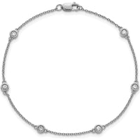 14K White Gold 7" Bezel-Set Diamond and Cable Chain Bracelet - 1/5 Carat Total Diamond Weight by Oro Pregiato