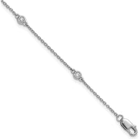 14K White Gold 7" Bezel-set Diamond Cable Chain 5-Station Bracelet - 1/10 Carat Total Diamond Weight by Oro Pregiato