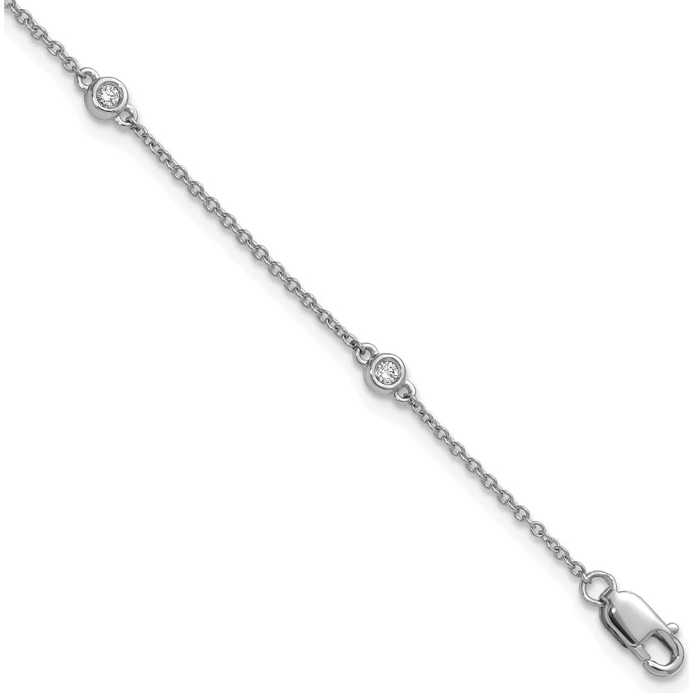 14K White Gold 7" Bezel-set Diamond Cable Chain 5-Station Bracelet - 1/10 Carat Total Diamond Weight by Oro Pregiato