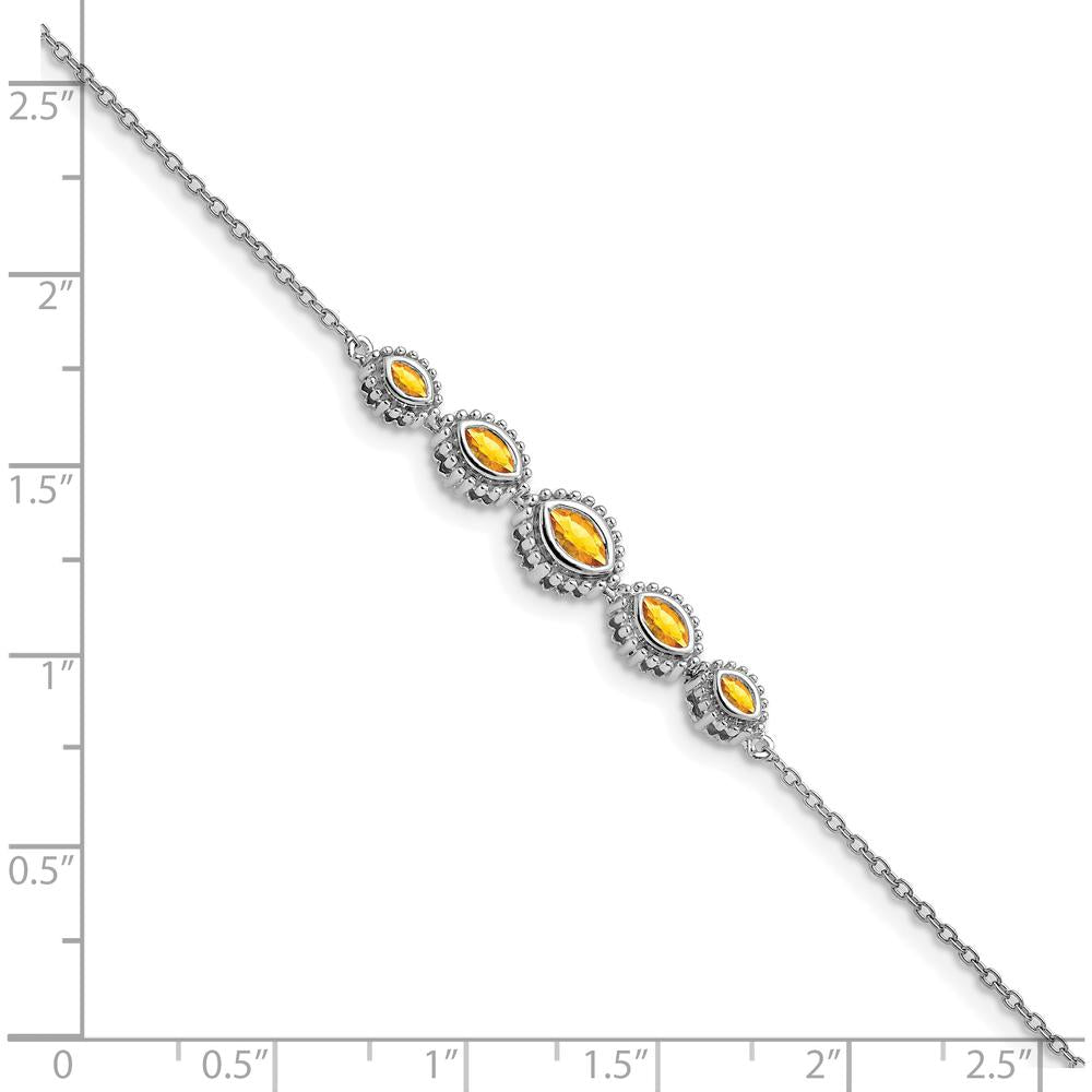 14K White Gold 7" Bezel-Set Marquise Citrine Bracelet with 0.44 Carats Total Gem Weight by Monteluci Fine Jewelry