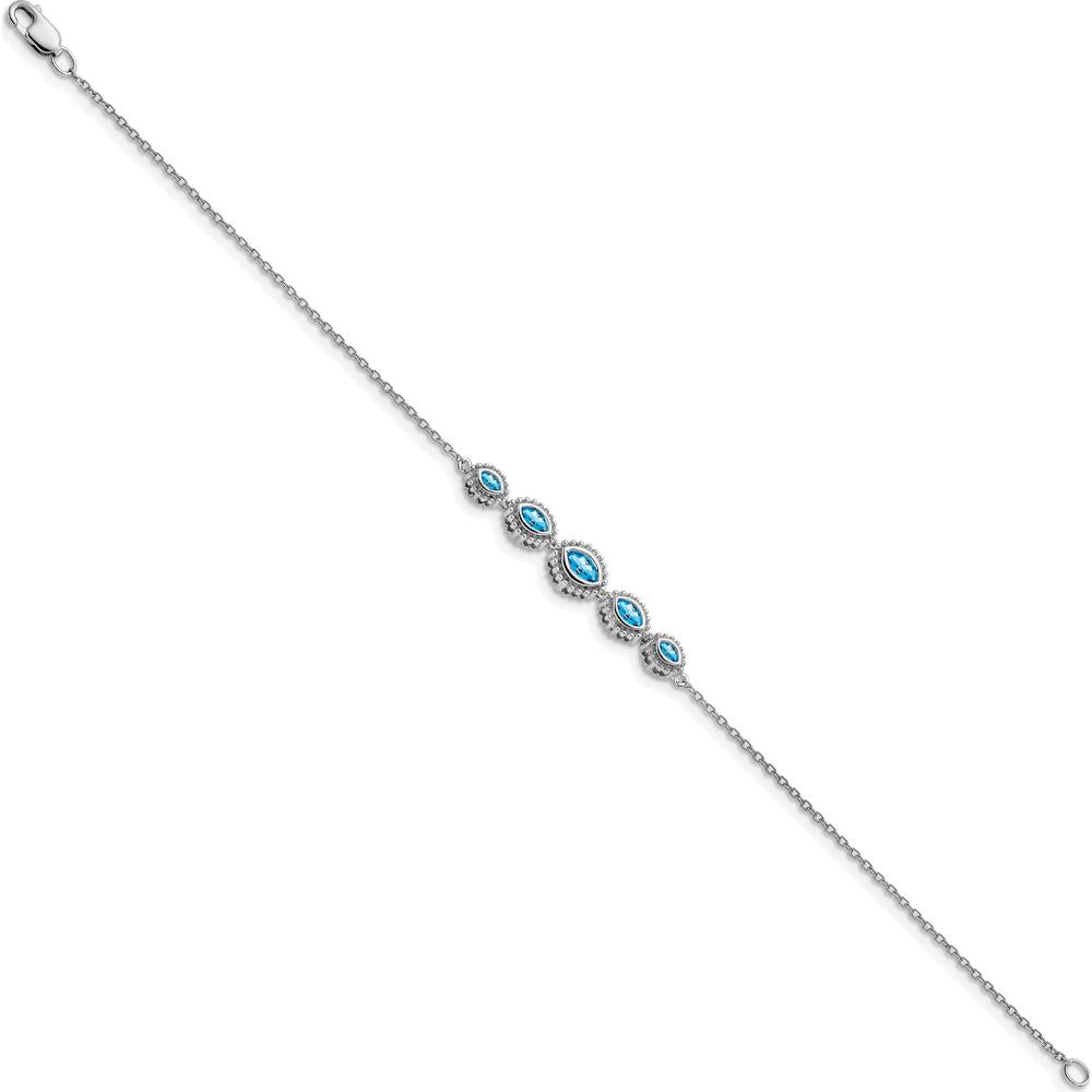14K White Gold 7" Bezel-Set Marquise Swiss Blue Topaz Bracelet - 0.52 Carats Total Carat Weight by Monteluci Fine Jewelry