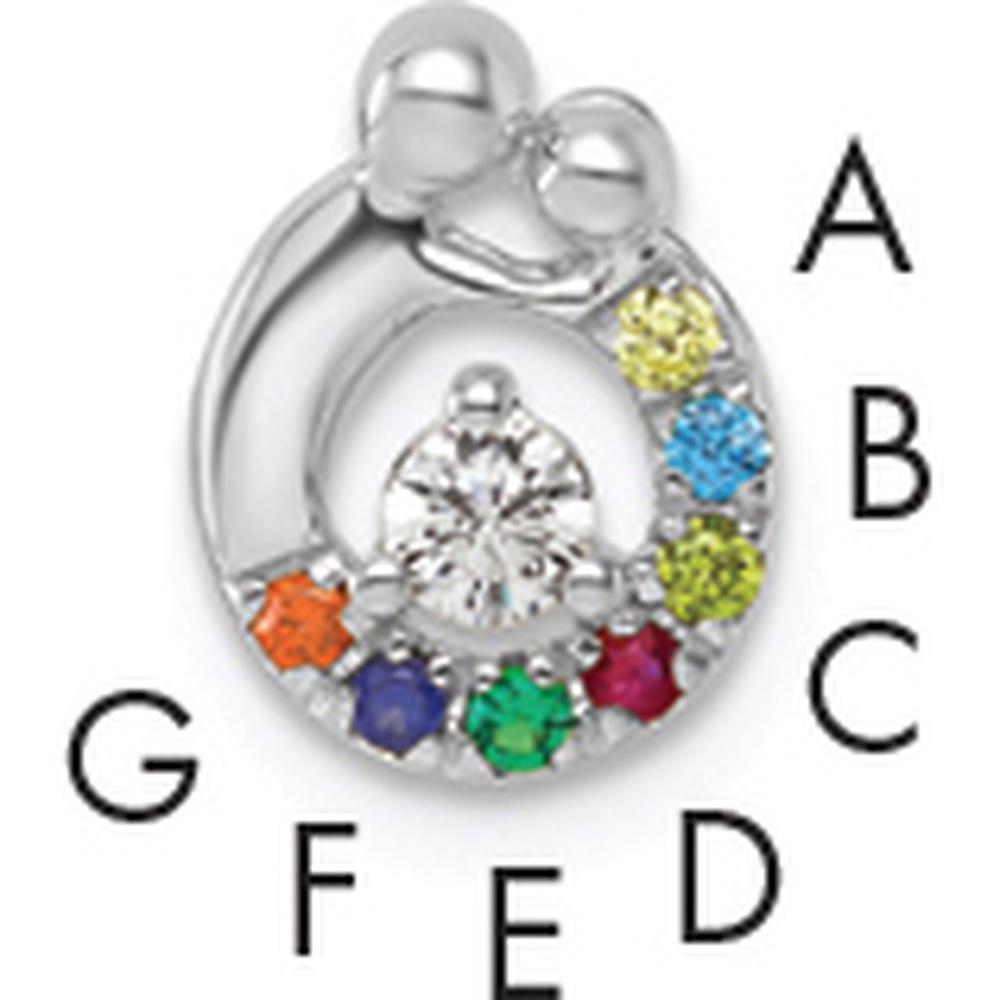 14K White Gold 7-Birthstone and Diamond Mother-Child Chain Slide Semi-Mount Pendant by Oro Pregiato