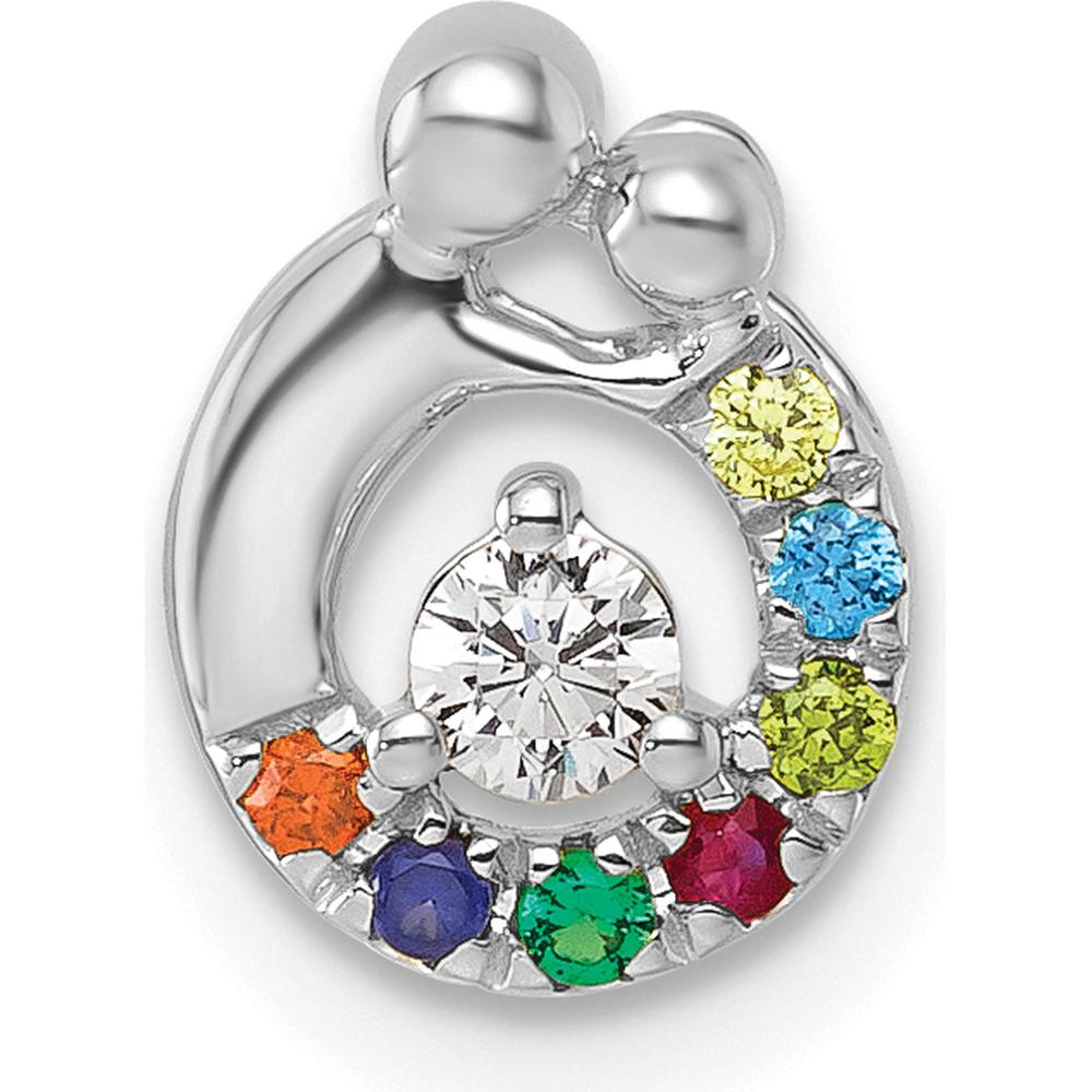 14K White Gold 7-Birthstone and Diamond Mother-Child Chain Slide Semi-Mount Pendant by Oro Pregiato