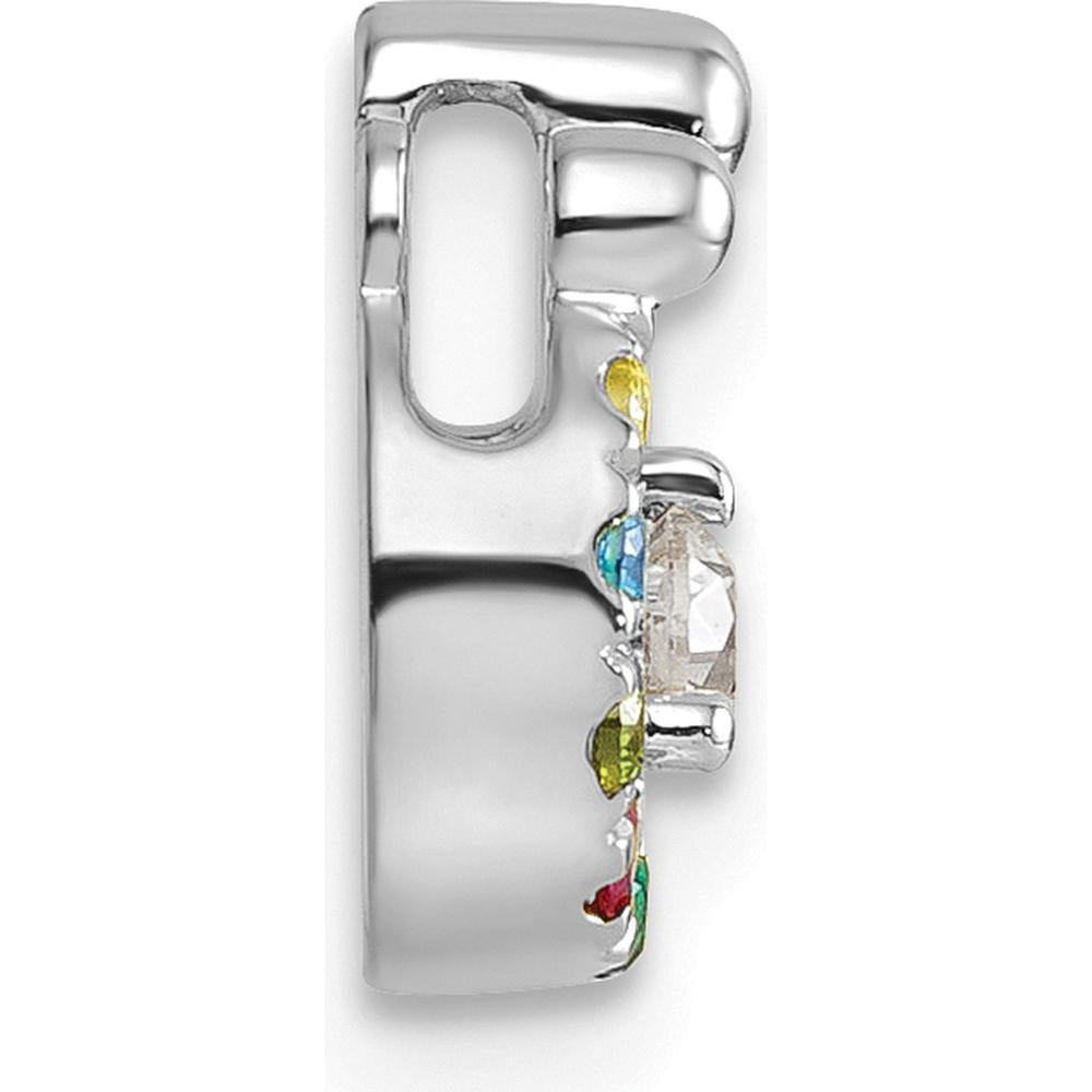 14K White Gold 7-Birthstone and Diamond Mother-Child Chain Slide Semi-Mount Pendant by Oro Pregiato