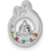 14K White Gold 7-Birthstone and Diamond Mother-Child Chain Slide Semi-Mount Pendant by Oro Pregiato