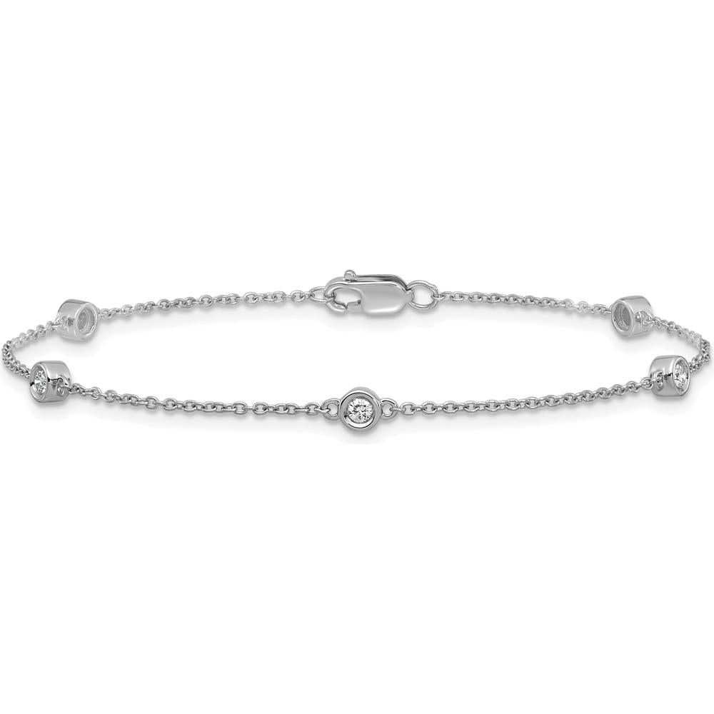 14K White Gold 7" Bracelet with 5 Bezel-Set Diamonds - 1/6 Carat Total Diamond Weight by Oro Pregiato