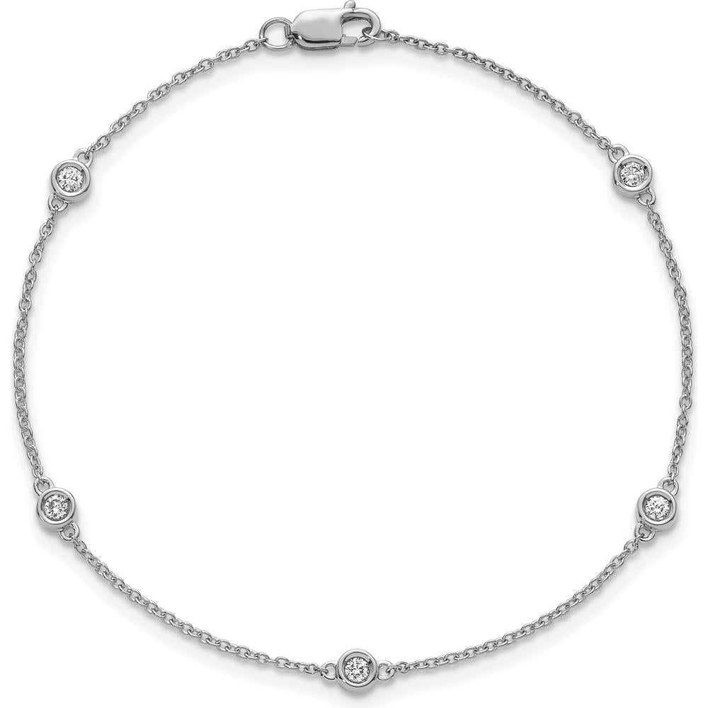 14K White Gold 7" Bracelet with 5 Bezel-Set Diamonds - 1/6 Carat Total Diamond Weight by Oro Pregiato