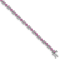 14K White Gold 7" Bracelet with Lab-Created Pink Sapphire Flowers - 0.85 Carats Total Pink Sapphire Weight by Monteluci Fine Jewelry