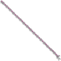 14K White Gold 7" Bracelet with Lab-Created Pink Sapphire Flowers - 0.85 Carats Total Pink Sapphire Weight by Monteluci Fine Jewelry