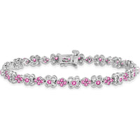 14K White Gold 7" Bracelet with Lab-Created Pink Sapphire Flowers - 0.85 Carats Total Pink Sapphire Weight by Monteluci Fine Jewelry