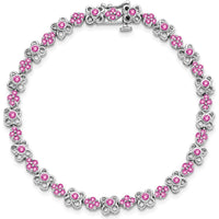14K White Gold 7" Bracelet with Lab-Created Pink Sapphire Flowers - 0.85 Carats Total Pink Sapphire Weight by Monteluci Fine Jewelry