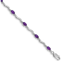 14K White Gold 7" Bracelet with Oval Amethyst and Round Diamond Accents - 0.23 Carats Amethyst Weight, 0.01 Carats Total Diamond Weight by Oro Pregiato