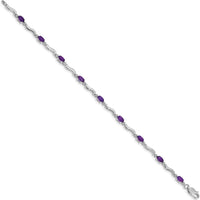 14K White Gold 7" Bracelet with Oval Amethyst and Round Diamond Accents - 0.23 Carats Amethyst Weight, 0.01 Carats Total Diamond Weight by Oro Pregiato