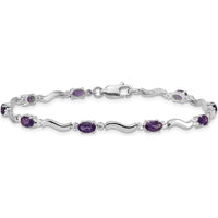 14K White Gold 7" Bracelet with Oval Amethyst and Round Diamond Accents - 0.23 Carats Amethyst Weight, 0.01 Carats Total Diamond Weight by Oro Pregiato