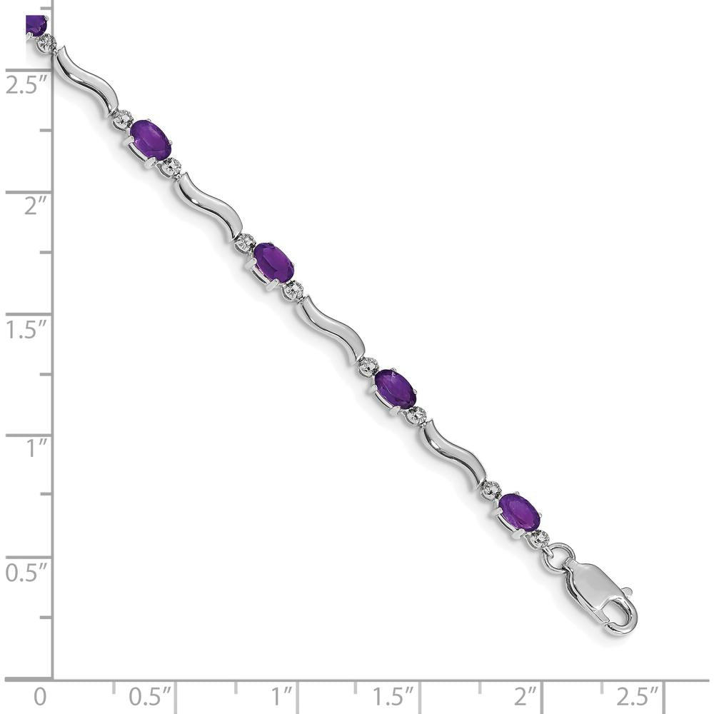 14K White Gold 7" Bracelet with Oval Amethyst and Round Diamond Accents - 0.23 Carats Amethyst Weight, 0.01 Carats Total Diamond Weight by Oro Pregiato